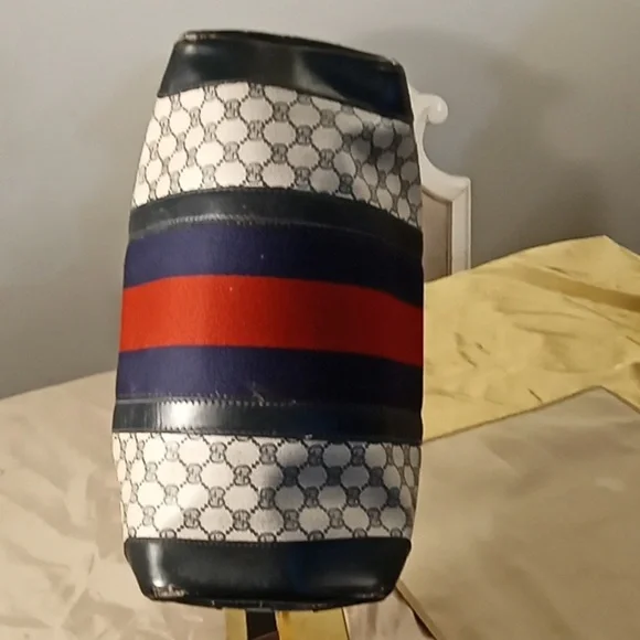 Vintage Gucci Boston Bag Big Sherry wiyh Blue & Red Stripes - Picture 6 of 8